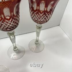 Vintage Red Cut to Clear Crystal Wine Glass 10 Tall set of 6