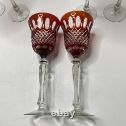 Vintage Red Cut to Clear Crystal Wine Glass 10 Tall set of 6