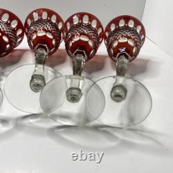 Vintage Red Cut to Clear Crystal Wine Glass 10 Tall set of 6