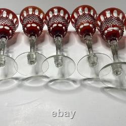 Vintage Red Cut to Clear Crystal Wine Glass 10 Tall set of 6