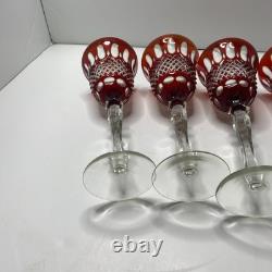 Vintage Red Cut to Clear Crystal Wine Glass 10 Tall set of 6
