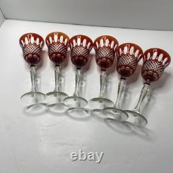 Vintage Red Cut to Clear Crystal Wine Glass 10 Tall set of 6
