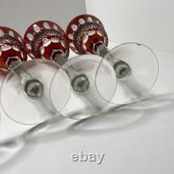 Vintage Red Cut to Clear Crystal Wine Glass 10 Tall set of 6