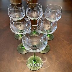Vintage Retro Emerald Green Stem Wine Glasses Set for 6 (6 Pieces) Mid Century