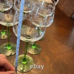 Vintage Retro Emerald Green Stem Wine Glasses Set for 6 (6 Pieces) Mid Century