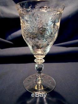 Vintage Rock Crystal Birds Flowers by Hawkes Set of 8 Wine Claret