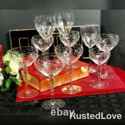 Vintage Rock Sharpe Crystal Etched Floral Wine, Water, champagne Set of 10