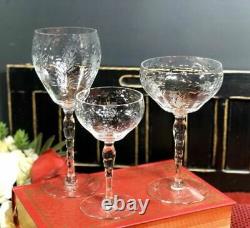 Vintage Rock Sharpe Crystal Etched Floral Wine, Water, champagne Set of 10