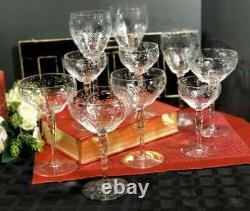 Vintage Rock Sharpe Crystal Etched Floral Wine, Water, champagne Set of 10