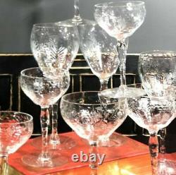 Vintage Rock Sharpe Crystal Etched Floral Wine, Water, champagne Set of 10