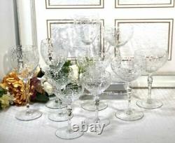 Vintage Rock Sharpe Crystal Etched Floral Wine, Water, champagne Set of 10