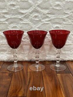 Vintage Roemer Crystal Ruby Red Wine Glasses With Stacked Ball Stem Set Of 6