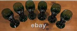Vintage Roemer German Wine Goblets, Dark Green With Etched Grape Leaves, Set Of 6