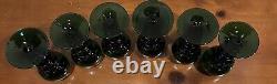 Vintage Roemer German Wine Goblets, Dark Green With Etched Grape Leaves, Set Of 6