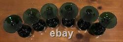 Vintage Roemer German Wine Goblets, Dark Green With Etched Grape Leaves, Set Of 6