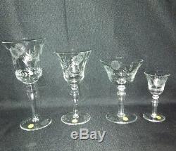 Vintage Romania Etched Crystal wine Glass 32 Pieces Service 8 Floral Cardial