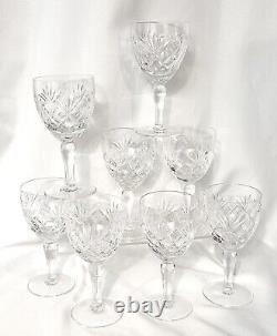 Vintage Royal Brierley Braemar Tall Stem Claret Wine Glasses Cut Glass Set of 8