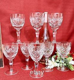 Vintage Royal Brierley Braemar Tall Stem Claret Wine Glasses Cut Glass Set of 8