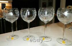 Vintage Royal Danube Crystal Animal Kingdom 4 Balloon Wine Glasses Nib