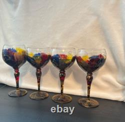 Vintage Royal Danube Mouth Blown Hand Painted Crystal Glasses (Romania) Set of 4