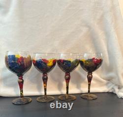 Vintage Royal Danube Mouth Blown Hand Painted Crystal Glasses (Romania) Set of 4