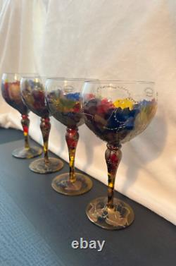 Vintage Royal Danube Mouth Blown Hand Painted Crystal Glasses (Romania) Set of 4
