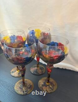 Vintage Royal Danube Mouth Blown Hand Painted Crystal Glasses (Romania) Set of 4