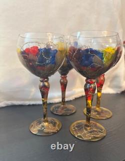 Vintage Royal Danube Mouth Blown Hand Painted Crystal Glasses (Romania) Set of 4