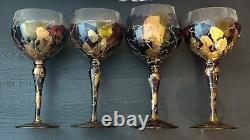 Vintage Royal Danube Mouth Blown Hand Painted Crystal Glasses (Romania) Set of 4