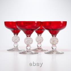 Vintage Ruby Glasses Clear Faceted Stem Set of 4 Wine Champagne Coupe 5h
