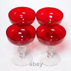 Vintage Ruby Glasses Clear Faceted Stem Set of 4 Wine Champagne Coupe 5h