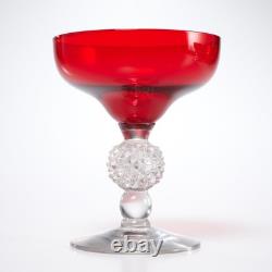 Vintage Ruby Glasses Clear Faceted Stem Set of 4 Wine Champagne Coupe 5h