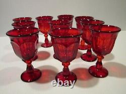 Vintage Ruby Red Set 10 Stem Glasses, Wide Petal Design