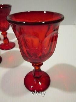 Vintage Ruby Red Set 10 Stem Glasses, Wide Petal Design