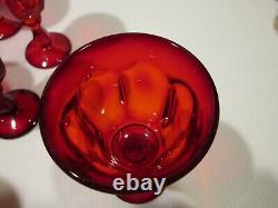 Vintage Ruby Red Set 10 Stem Glasses, Wide Petal Design