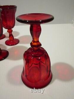 Vintage Ruby Red Set 10 Stem Glasses, Wide Petal Design