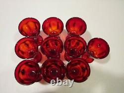 Vintage Ruby Red Set 10 Stem Glasses, Wide Petal Design