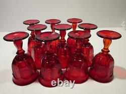 Vintage Ruby Red Set 10 Stem Glasses, Wide Petal Design