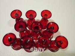 Vintage Ruby Red Set 10 Stem Glasses, Wide Petal Design