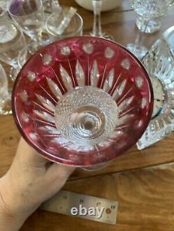 Vintage Ruby Red St Louis Crystal Wine Glass Hock cut to clear dots Tommy