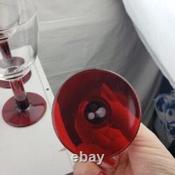 Vintage Ruby Red Stemmed Wine Goblet Glasses Set of 8