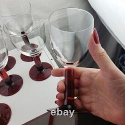 Vintage Ruby Red Stemmed Wine Goblet Glasses Set of 8