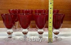 Vintage Ruby Red Wine Water Goblets With Clear Ball Stem Crystal Set Of 8