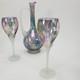 Vintage Rueven Art Nouveau Art Glass Decanter with2 Matching Tall Wine Glasses