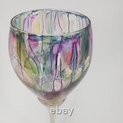 Vintage Rueven Art Nouveau Art Glass Decanter with2 Matching Tall Wine Glasses