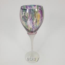 Vintage Rueven Art Nouveau Art Glass Decanter with2 Matching Tall Wine Glasses