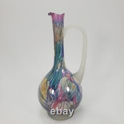 Vintage Rueven Art Nouveau Art Glass Decanter with2 Matching Tall Wine Glasses