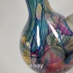 Vintage Rueven Art Nouveau Art Glass Decanter with2 Matching Tall Wine Glasses