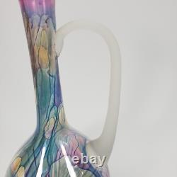 Vintage Rueven Art Nouveau Art Glass Decanter with2 Matching Tall Wine Glasses