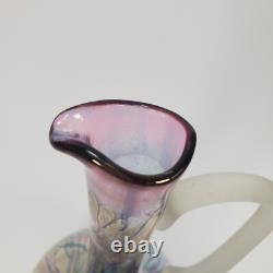Vintage Rueven Art Nouveau Art Glass Decanter with2 Matching Tall Wine Glasses